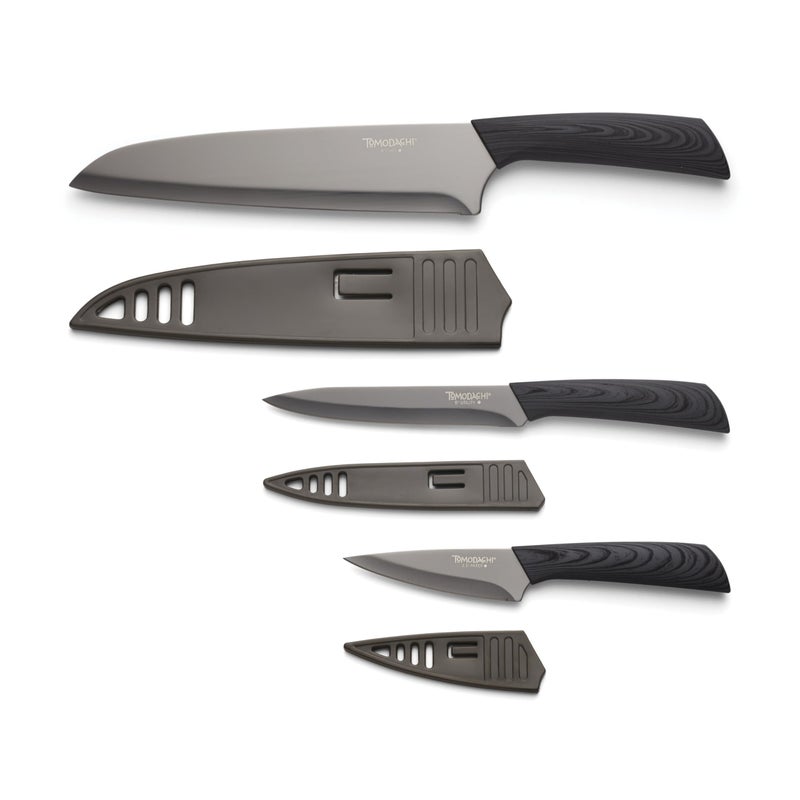 Hampton Forge Tomodachi HMC01A612C Raintree Ash â€“ 3 Piece Knife Set with Matching Blade Guards - Image 1